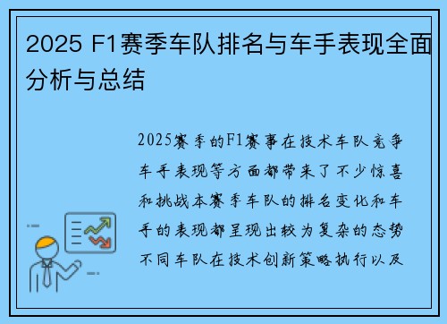 2025 F1赛季车队排名与车手表现全面分析与总结